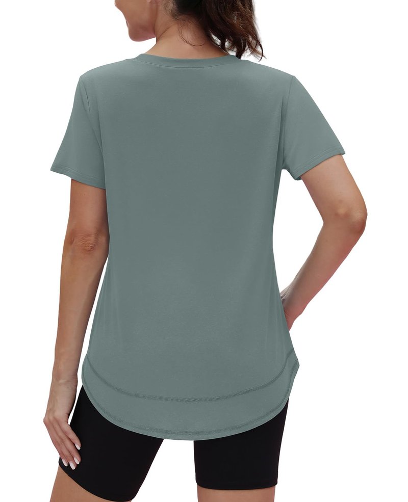 Spring Summer Tops for Women Short Sleeve Hiking Shirts Athleisure Golf Shirt Beach Fashion Curved Hem Loose Fit Blue XXL