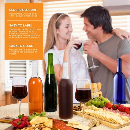 FastRack - 750ml Clear Bordeaux Wine Bottles (Pack of 48) | W5 Clear/Flint Flat-Bottomed Cork Top Liquor Bottles | 750 ml Glass Bottle for Wine Making | 4 Cases of 12 - NO CORKS INCLUDED