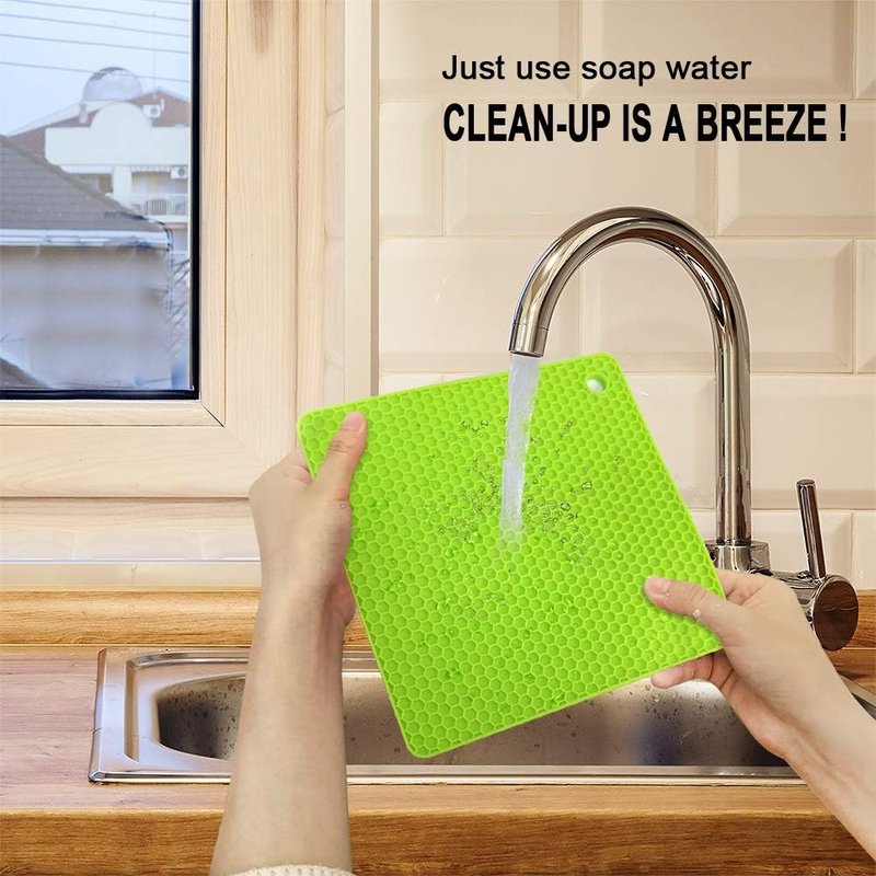 Walfos Silicone Trivet Mats - 4 Heat Resistant Pot Holders, Multipurpose Non-Slip Hot Pads for Kitchen Potholders, Hot Dishers, Jar Opener, Spoon Holder, Food Grade Silicone & BPA Free (Green)