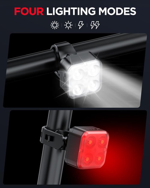 Akale Bike Lights Set, Rechargeable Bicycle Lights Front and Rear, 4 Light Mode Options, Bike Headlight, IPX4 Waterproof, Easy to Install for Men Women Road ( 2 Pack )