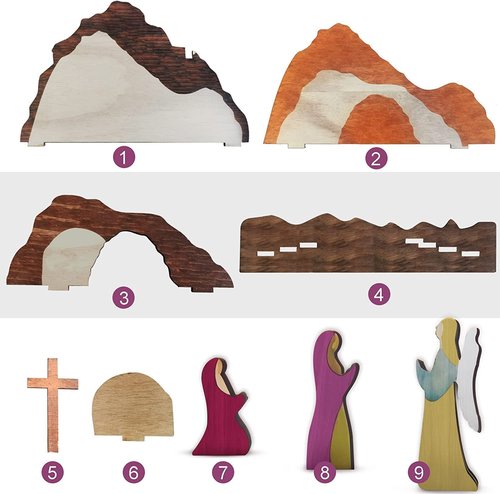 Easter Scene Wooden Decoration, Easter Religious Jesus Nativity Scene Decoration, Manger Creche Nativity Scene Montessori Inspired Wedding, Spring Christian Home Figurine Ornament Cross Easter Craft