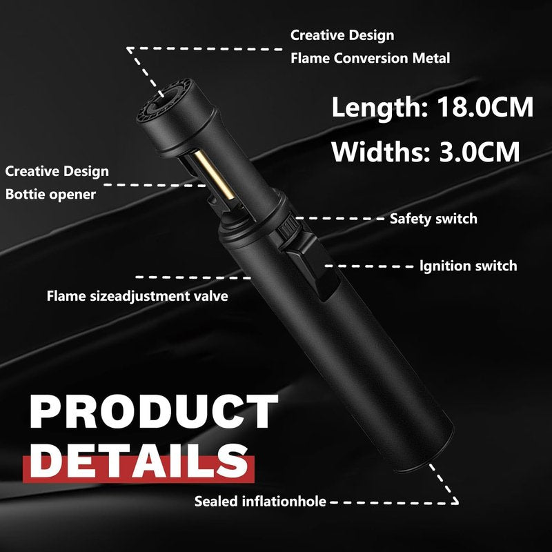 Torch Lighter, Butane Refillable Multifunction Straight Flame Bright Lighter Windproof Adjustable Color with Safety Lock Jet Lightsaber Flame for Outdoor, Campfires, BBQ, Candles, Camping