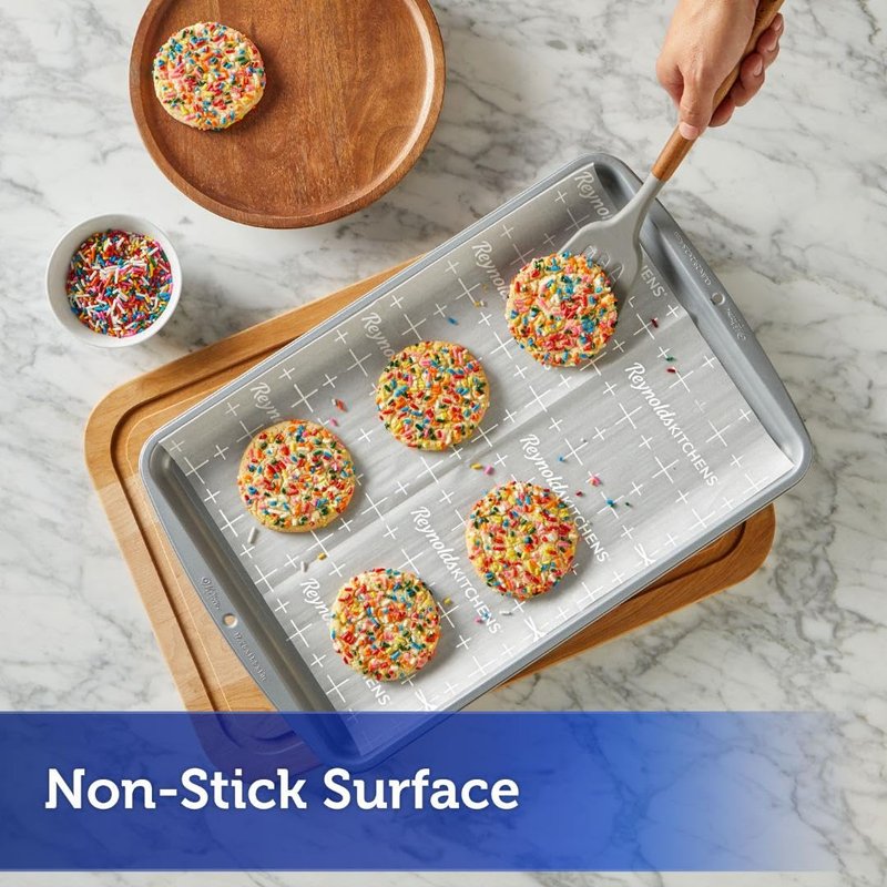 Reynolds Kitchens Cookie Baking Sheets, Pre-Cut Baking Parchment Paper Sheets for Cookies, Oven-Safe up to 425 Degrees, Reusable Up to 3X, No-Mess Cleanup, 12 in x 16 in, 22 Count