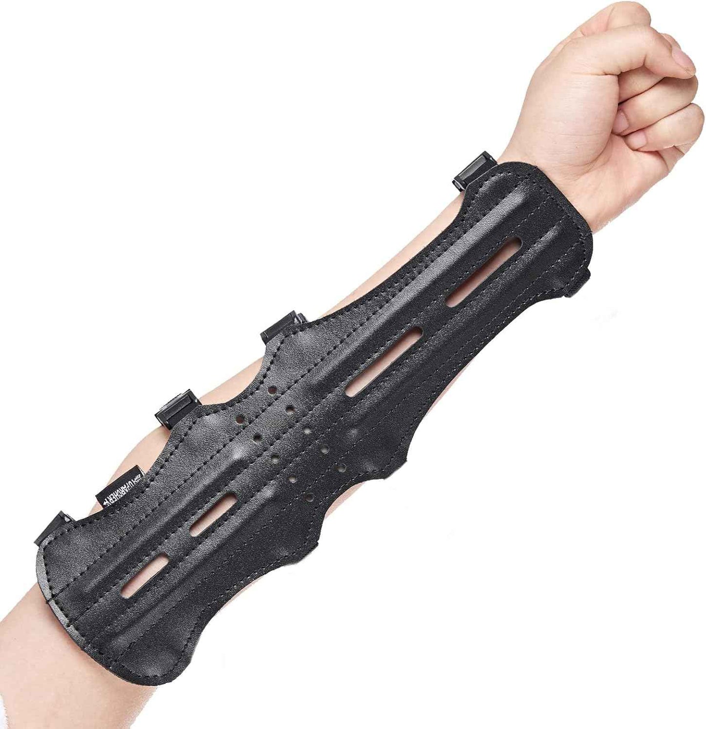 TOPARCHERY 12" Ultra Lightweight Leather Arm Guard - Adjustable 4-Strap for Archery