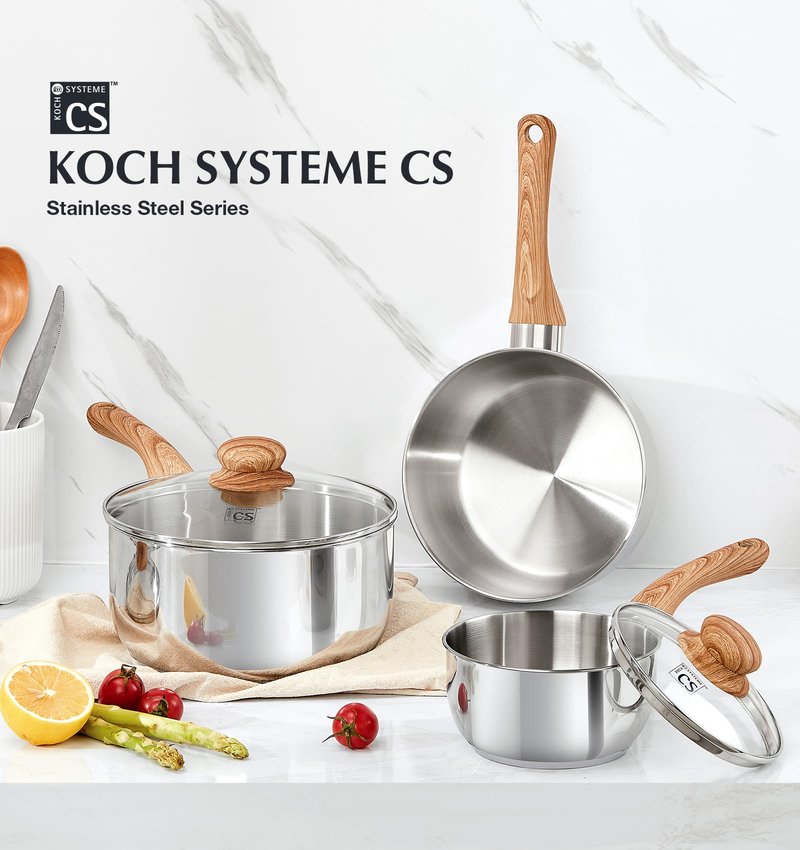 KOCH SYSTEME CS Stainless Steel Saucepan, 2 Quart Saucepan with Lid & Heat-resistant Bakelite Handle, Tri-ply Bottom Steel Sauce Pan with Lid, Induction Ready, Stainless Steel Pot 2QT