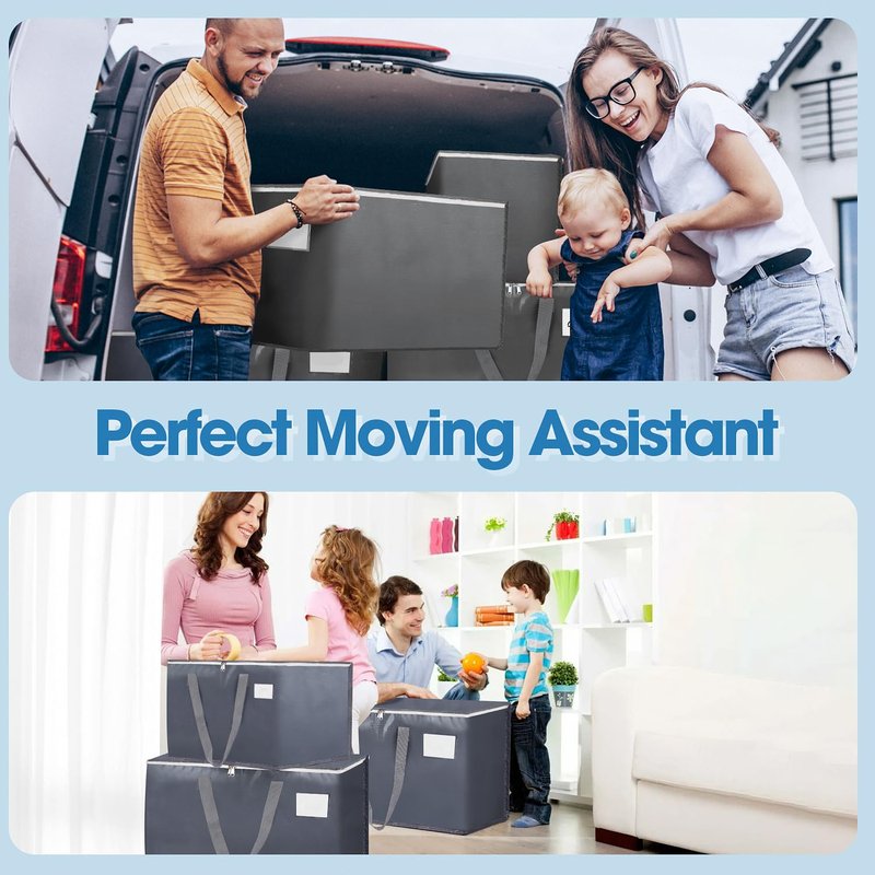 Three-layer Reinforced Moving Bags, 6 Pack Extra Large 93L 60lb Heavy Duty Moving Totes with Strong Zippers & Handles, Easy Open Lids, Water-Resistant, Storage Totes, Fold Flat