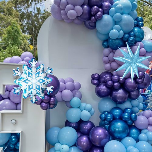 Frozen Balloons, Blue Silver Purple Clear Balloons with Snowflake Balloon for Winter Frozen Birthday Snow Party Baby Shower Wedding Backdrop Decorations