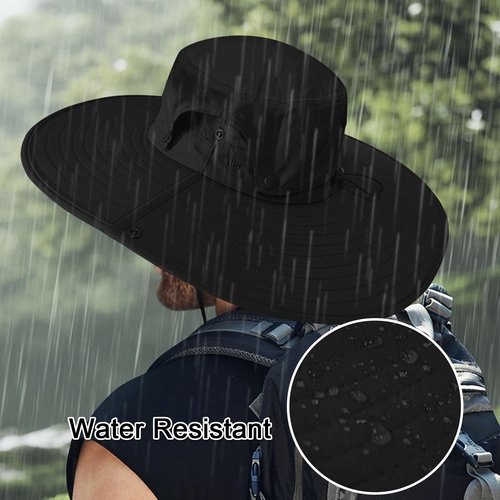 Cooltto Wide Brim Sun Hats with Waterproof Breathable for Fishing, Hiking, Camping,for Men Women Kids Black