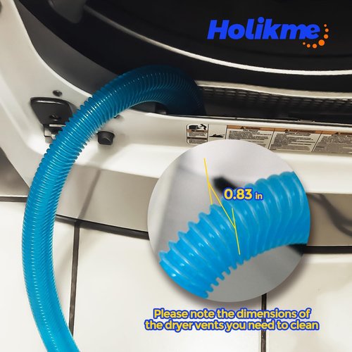 Holikme Dryer Vent Cleaner Kit - 2-Piece Lint Vacuum Attachment & Flexible Brush, Blue