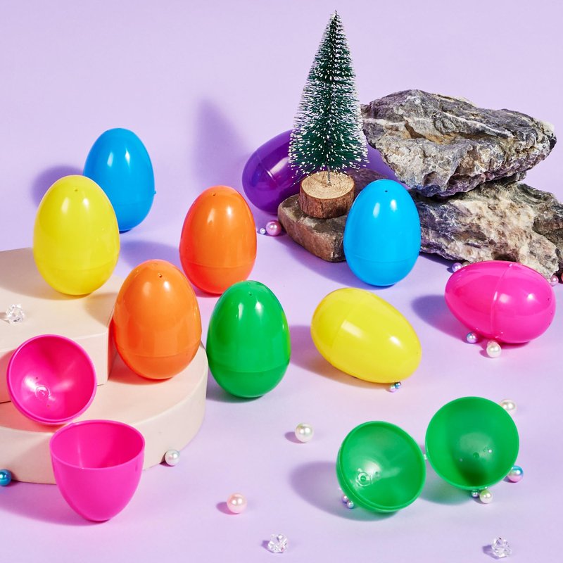 JOYIN 3.15" Easter Eggs, Fillable Plastic Eggs Empty Colorful Bright Eggshells with Hinge for Easter Hunt, Filling Treats, Party Favor, Basket Stuffers, Classroom Prize Supplies, 50 PCS
