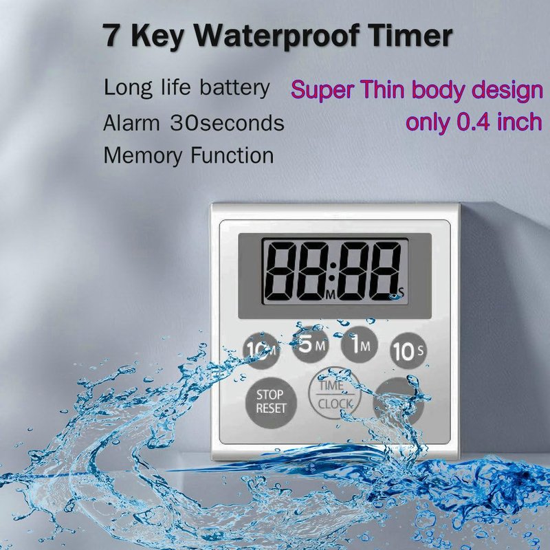 NUOSWEK Digital Timer Waterproof Shower Timer Shower Clock Bathroom Kitchen Timer with Strong Magnet and Large LCD Display (Waterproof 7 Key)