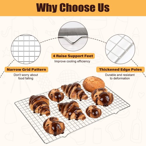 Cooling Racks for Cooking and Baking – 2 PCS 10" x 16" Heavy Duty 304 Stainless Steel Wire Rack, Oven & Dishwasher Safe Baking Cooling Rack for Grilling, Roasting – Fits Half Sheet Pan