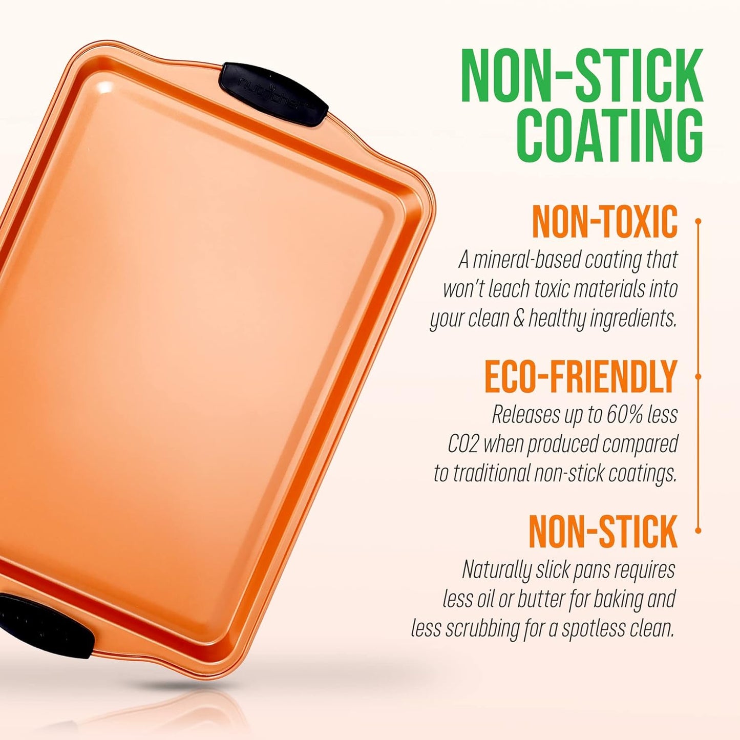 Nutrichef 15” Nonstick Cookie Sheet - Premium Carbon Steel Baking Pan with Silicone Handles | Dishwasher Safe, Copper