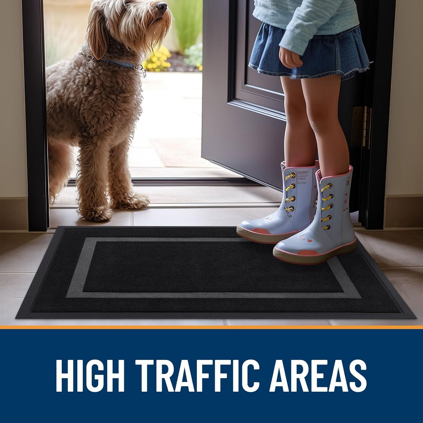 OLANLY Waterproof Front Door Mat - All-Season, Fade Resistant, Easy Clean | 36x24 Black Natural Rubber
