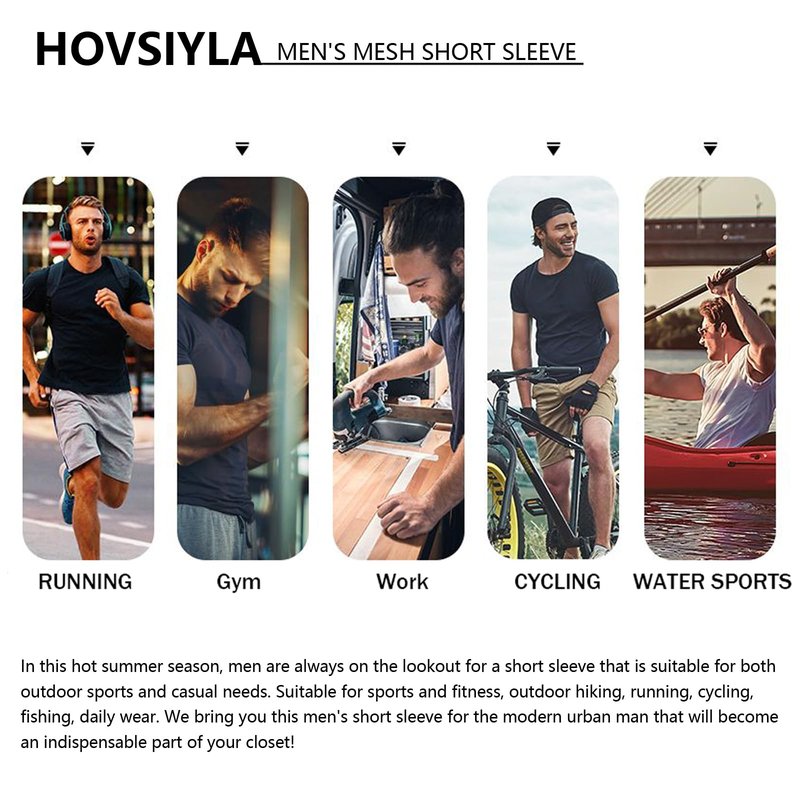 HovSiyla 5 Pack Running Shirts Men Sport Tops Dry Fit Gym Wicking Athletic T Shirts Breathable Cool Workout Shirts Black L