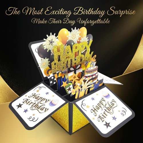 Intatikoo Pop Up 3D Birthday Card,Blank Greeting Card with Envelope, Birthday Gift for Him Dad Husband Son Women Kids Her