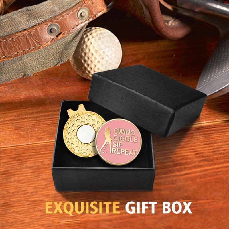 rofiowa Swing Giggle Sip Repeat Pink Gold Golf Ball Marker with Hat Clip, Funny Golf Accessories for Women, Christmas Mother's Day Birthday Gifts for Golf Fan Golfer, Novelty Golf Gifts for Her