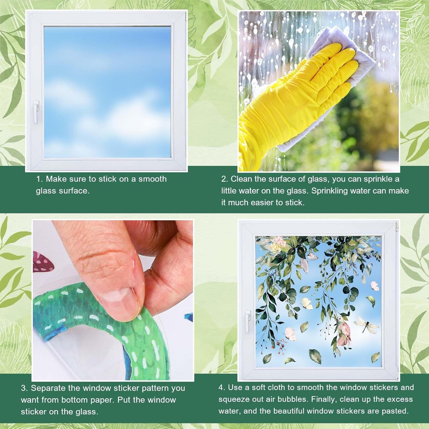 Whaline Window Clings - Reusable Eucalyptus Flower Stickers for Spring & Summer Decor | 9 Sheets