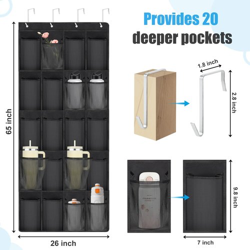 DARCKLE 40oz Water Bottle Organizer Compatible with Stanley Cup, 20 Large Water Bottle Storage for Stanley Cup Organizer Waterproof Beathable Oxford Fabric,Storage Hangs Wall Door for Shoes,Doll