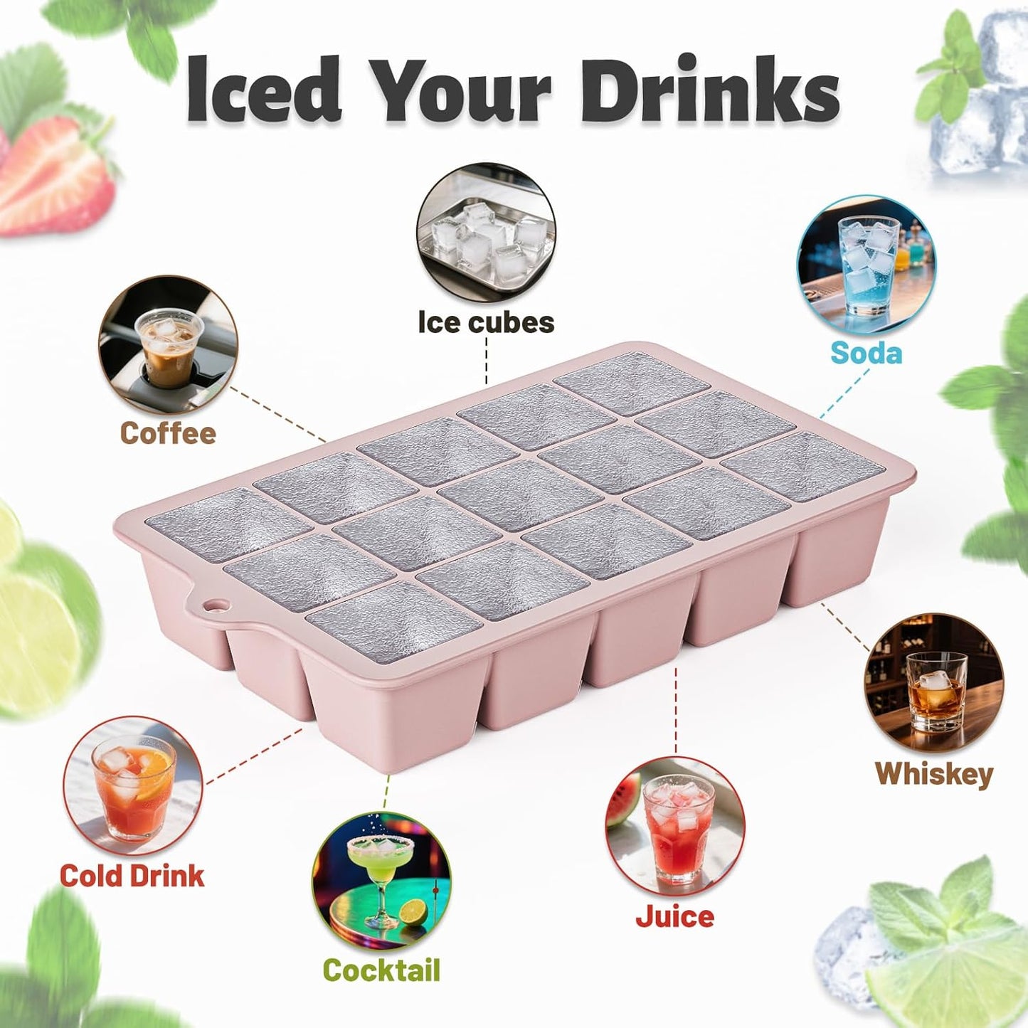 Skiennix Silicone Ice Cube Tray 3 Pack - Easy Release BPA-Free Ice Cube Molds for Cocktails | Blue, Pink, Green
