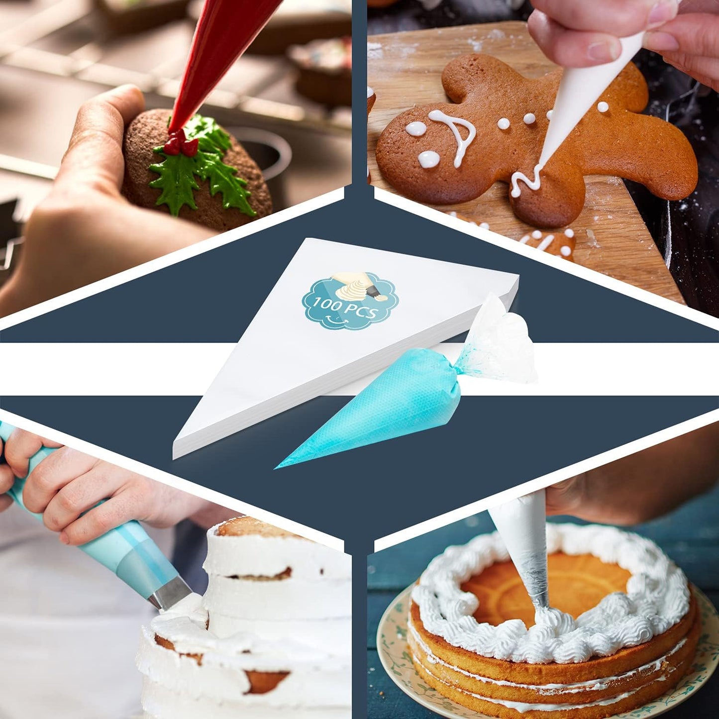 Skiennix 100pcs Thick Disposable Icing Piping Bags - 12 Inch Heavy Duty Anti-Burst for Cake Decorating
