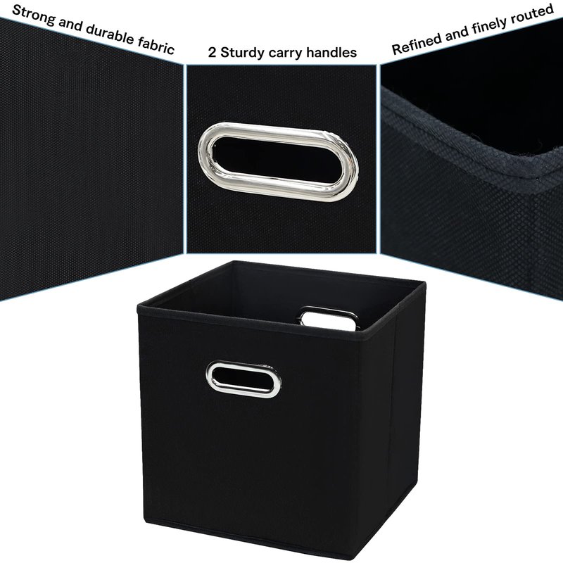 Yunkeeper Black Fabric Cubby Storage Bins,13x13x13 Inches ,Cube Organizer Bin Foldable Storage Boxes with Dual Handles Fabric Organizer Box and collapsible Storage basket,Set of 3 ,Black