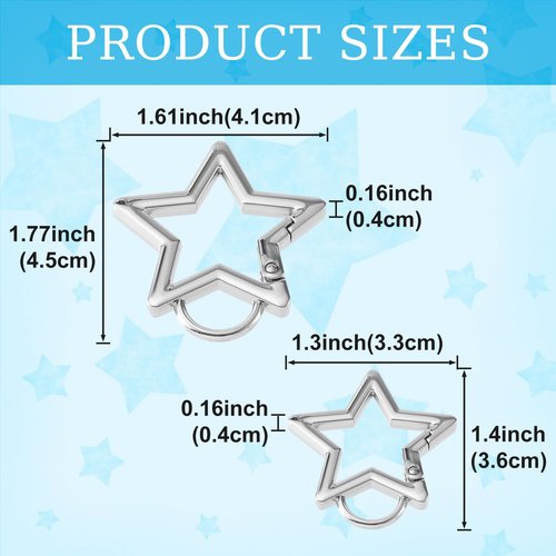 HINZIC 2 PCS Slack Star Carabiner, 2 Sizes Zinc Alloy Star Shaped Keychain Clips Heavy Duty, Cool Carabiner Clip Accessories for Camping, Hiking, Fishing