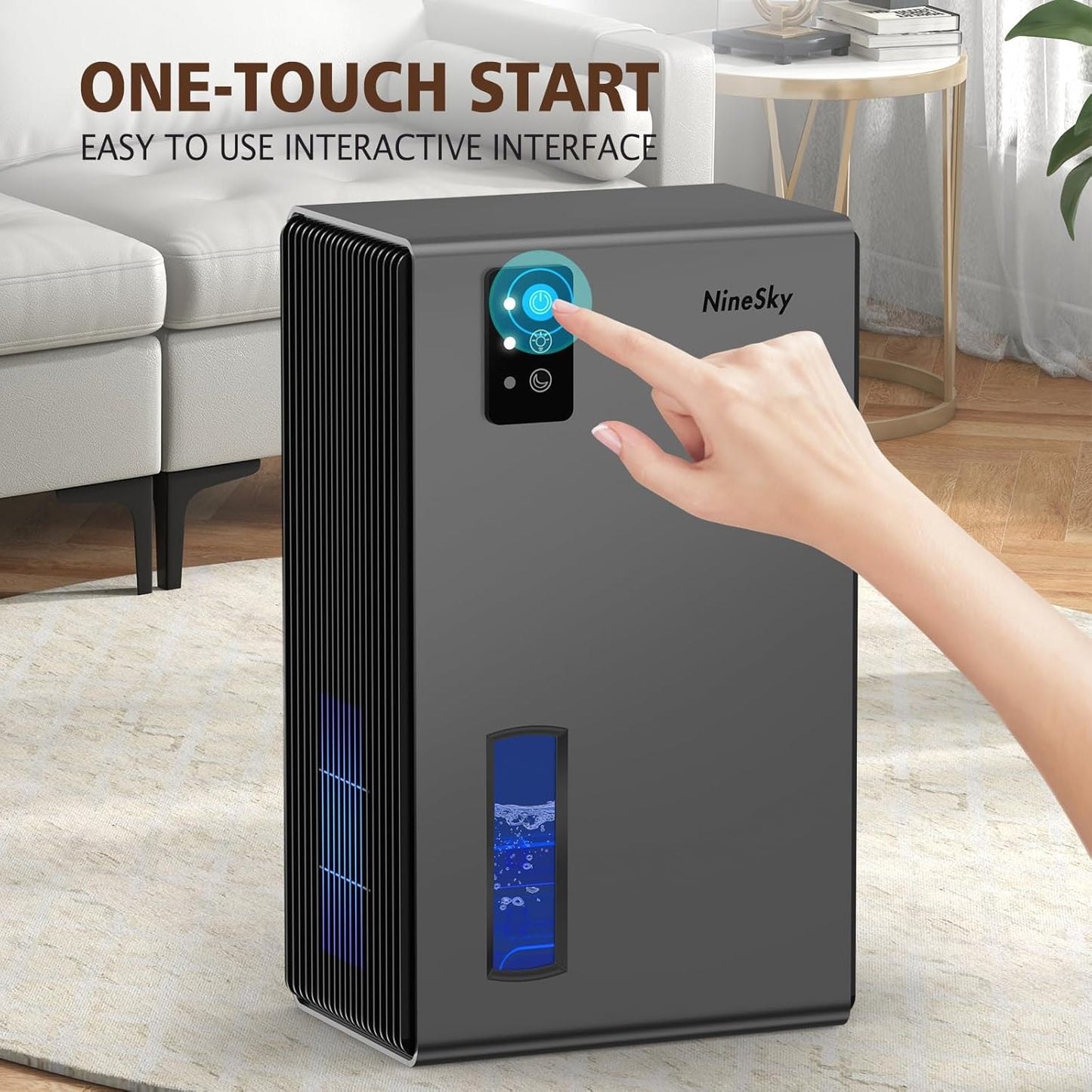 NineSky Dehumidifier - 1000 Sq.Ft. Quiet Home Dehumidifier with 95oz Tank & 7-Color Light | Grey