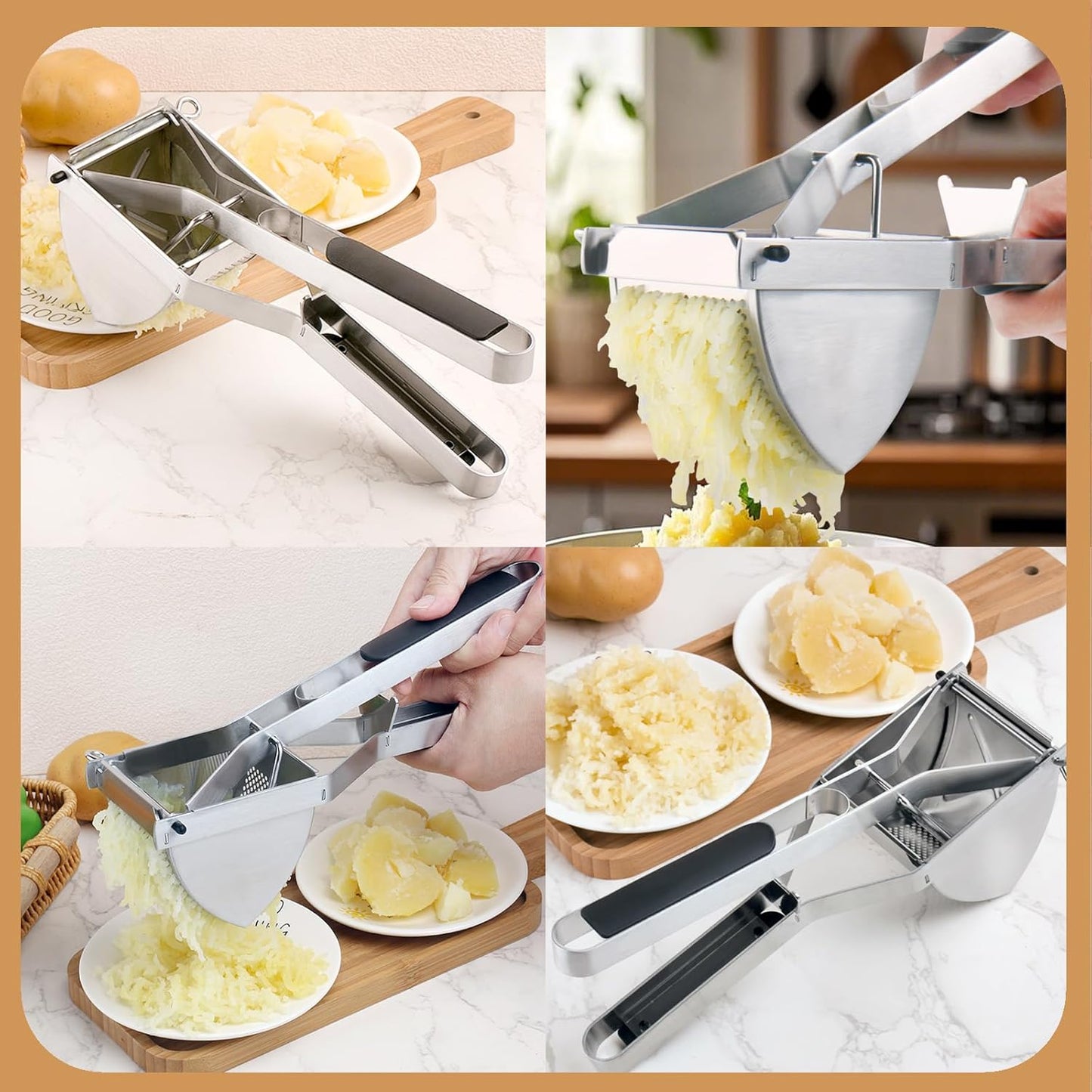 Skiennix Heavy Duty Potato Ricer - 22oz Stainless Steel Masher with Silicone Handle for Perfect Mashed Potatoes