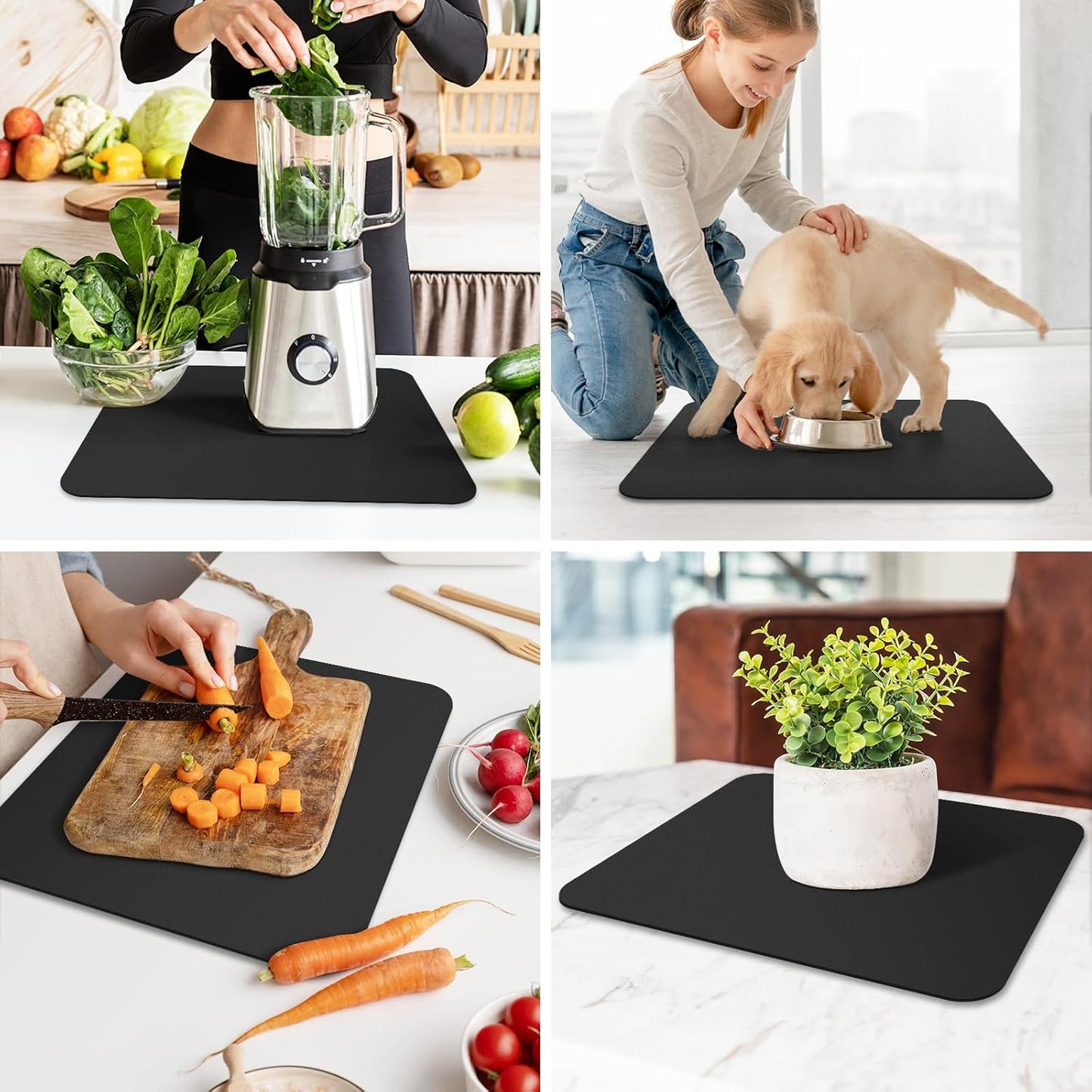 WISELIFE Dish Drying Mat - Super Absorbent Kitchen Counter Mat | Easy Clean, 15"x18", Classic Black