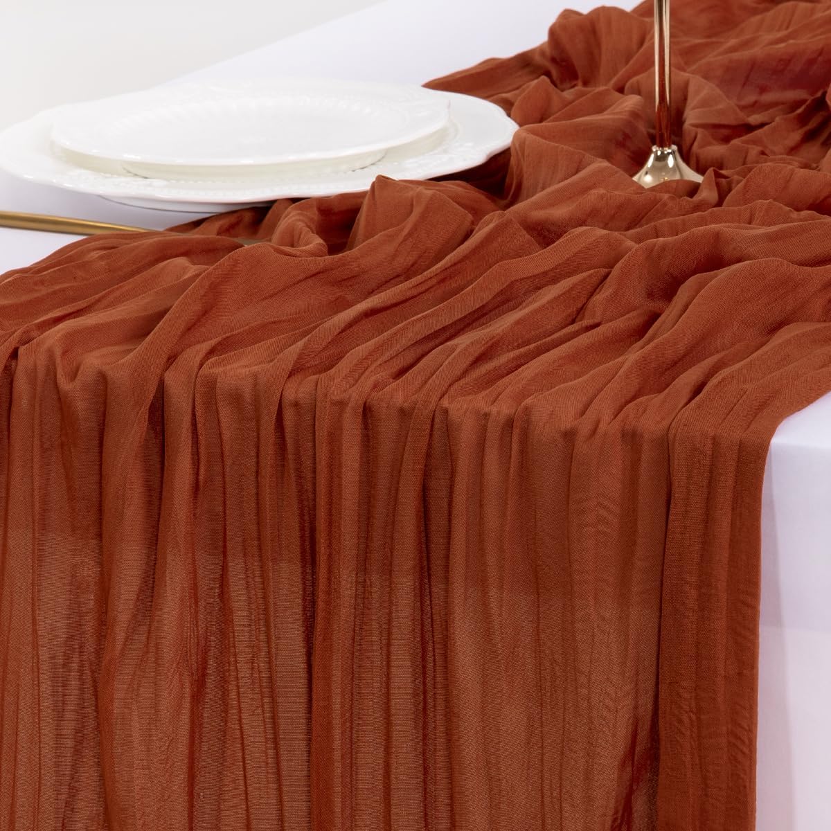 Socomi Cheesecloth Table Runner - Boho Rustic 120-Inch Sheer Gauze for Weddings & Home Decor