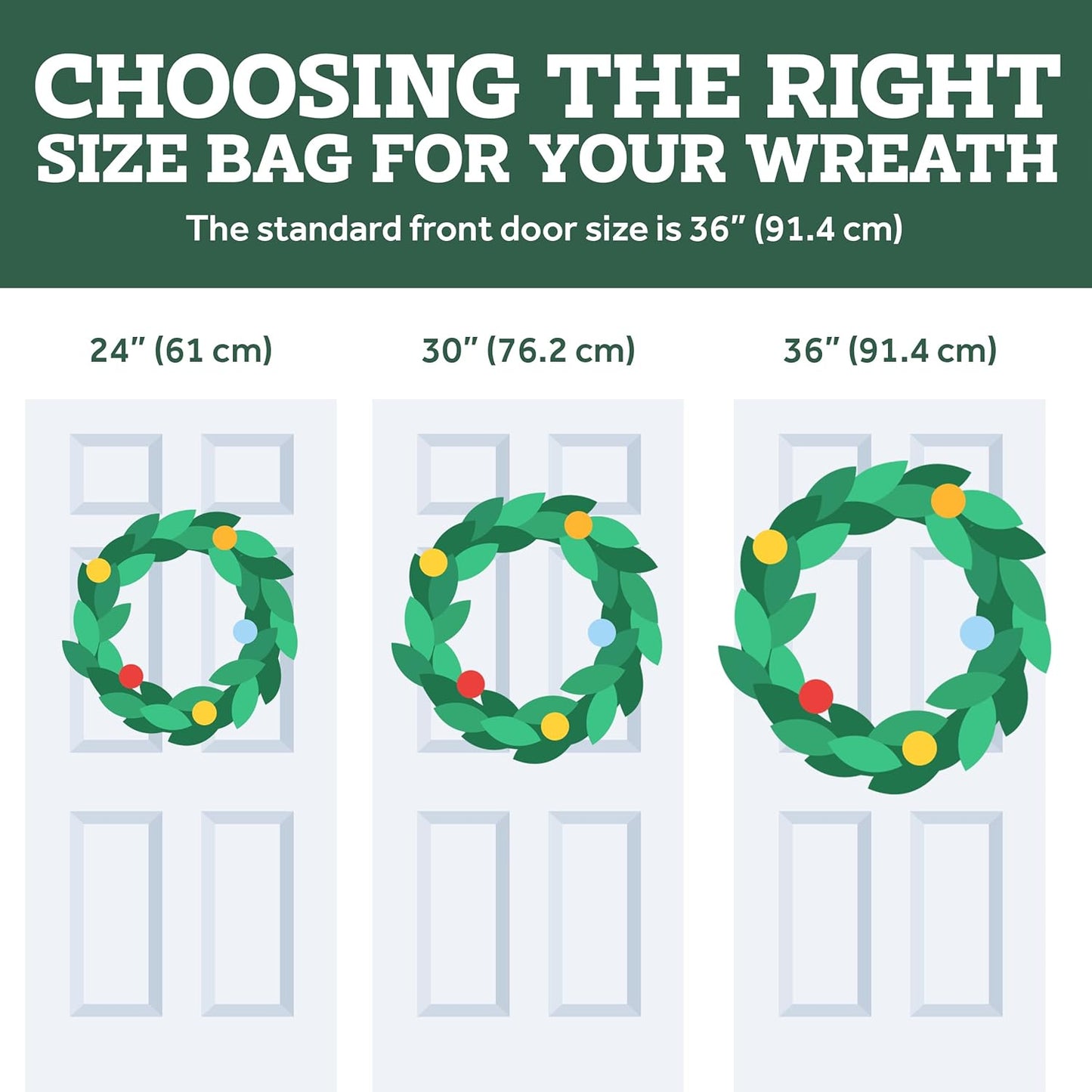 ZOBER Christmas Wreath Storage Container - 30 Inch Dual Zippered Bag with Reinforced Handles - Black | 2 Pack