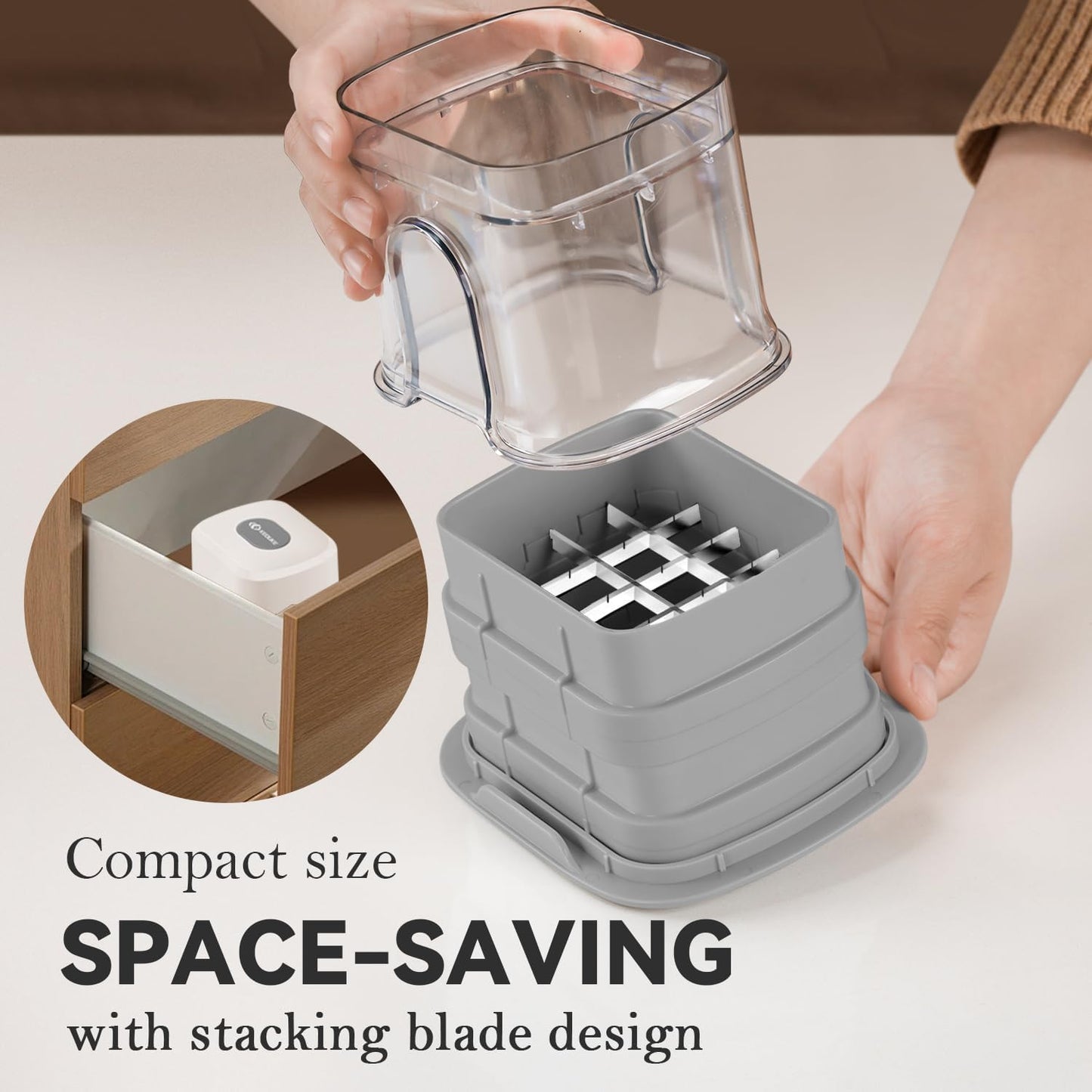 KEOUKE Vegetable Chopper - Multifunctional 3-Blade Food Dicer with Container & Storage Box | White