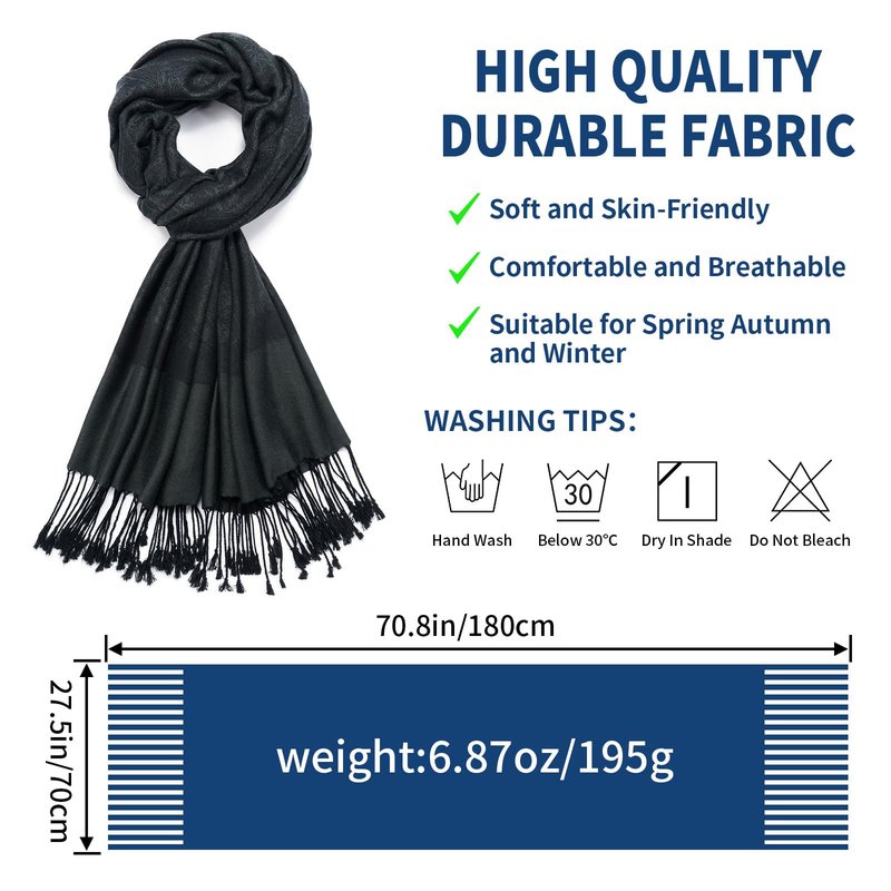 QIUTIMIY Paisley Pashmina Shawl Wrap Women Reversible Vintage Jacquard Pashmina Rave Scarf with Fringe for Evening, Wedding(Flower3-Black)