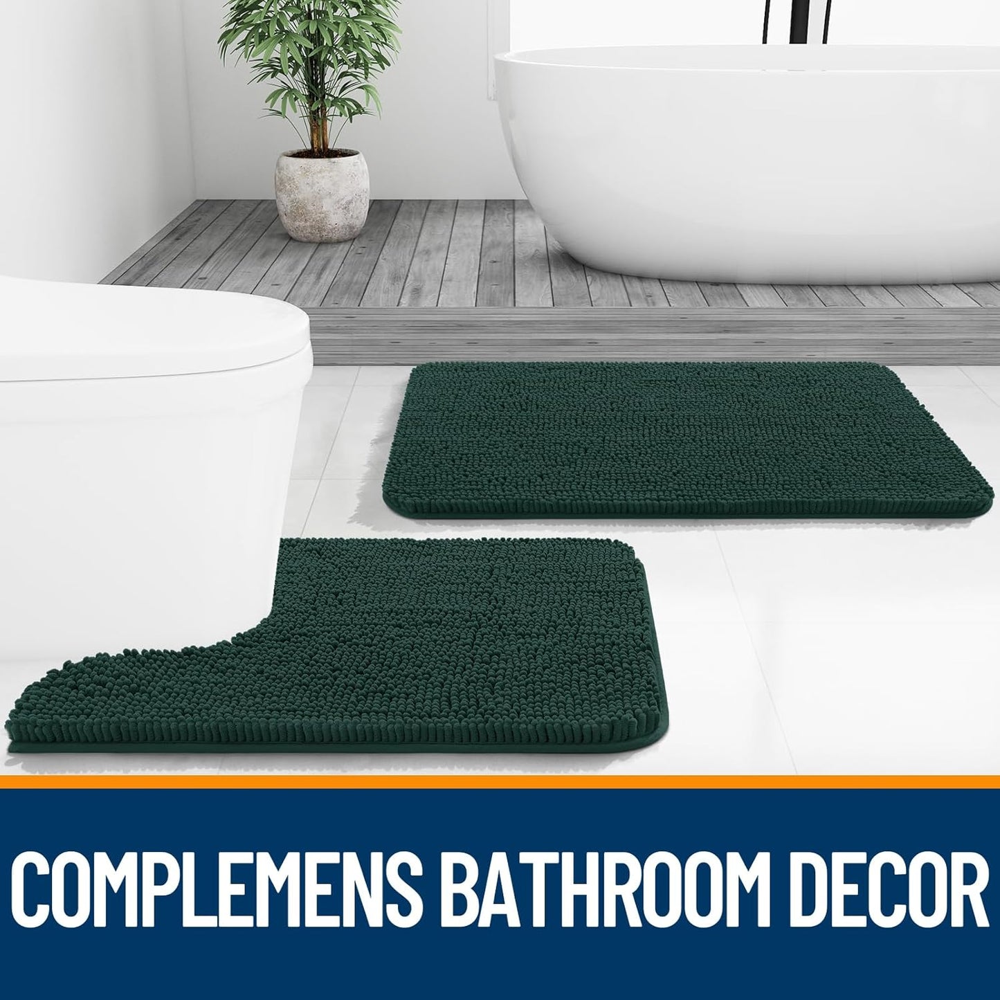 OLANLY Bathroom Runner Rugs - Soft Absorbent Chenille | Quick-Dry Rubber Backing, 70x24, Blackish Green