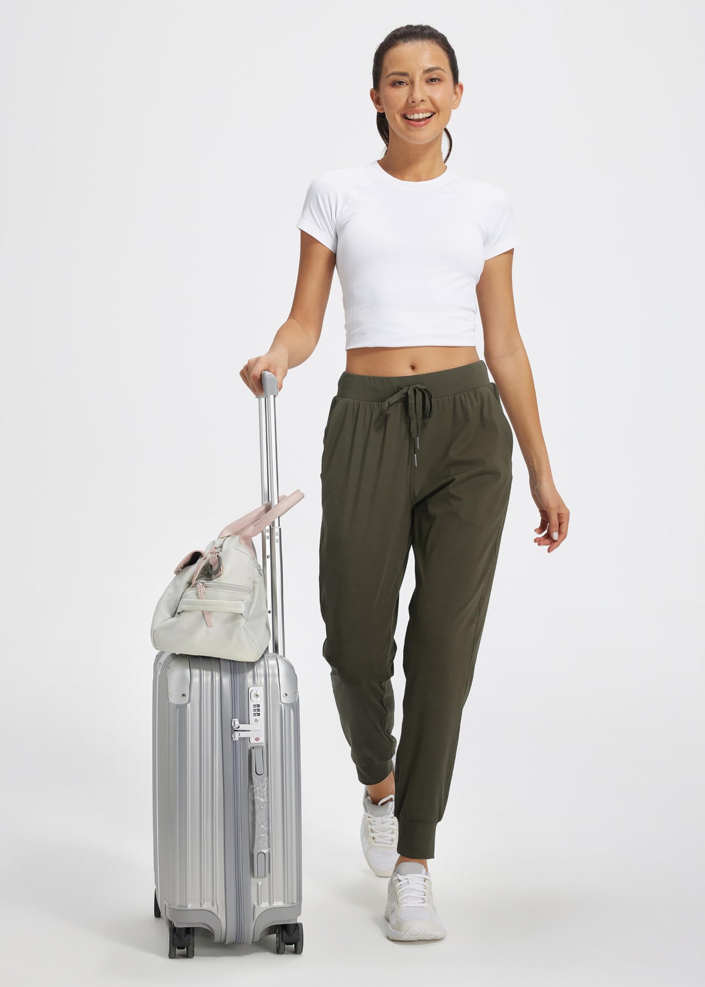 Libin Joggers for Women Tall/Regular/Petite Dance Sweatpants Athletic Workout Trousers Yoga Pants Tapered Casual Teacher Pants for Gym Golf Work Cloths, Olive Green L