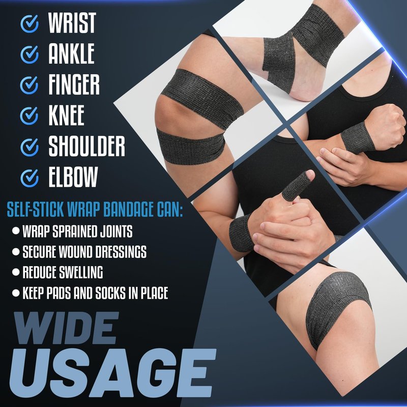 Outchoo 24 Pack Self Adhesive Bandage Wrap - 2" X 5 Yards Cohesive Bandage Wrap for Ankle, Knee, Wrist Support – Lightweight, Breathable, Stretchy, No Stick to Hair (Black)