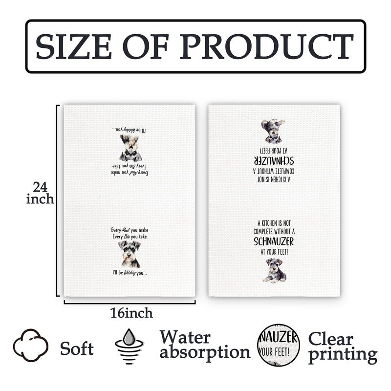 FIicy Miniature Schnauzer Gifts Kitchen Towels - Schnauzer Dog Lover Gifts Dish Towels, Mini SchnauzerGifts Dog Owner Decorative Hand Towels for Kitchen, DogKitchen Decor, Set of 2(16x24 Inch)