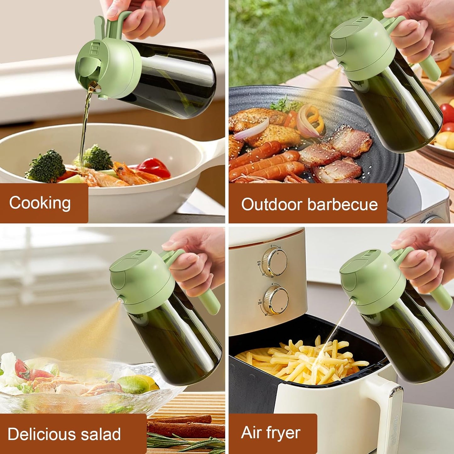 YARRAMATE 2PCS 16oz Oil Sprayer - Food-Grade Olive Oil Dispenser | Premium Dark Green Glass for Kitchen & BBQ