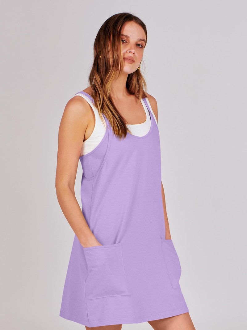 ANRABESS Women Athletic Dress Summer Tennis Workout Active Sports Mini Romper Dress Built in Shorts Travel Vacation Clothes Purple Medium