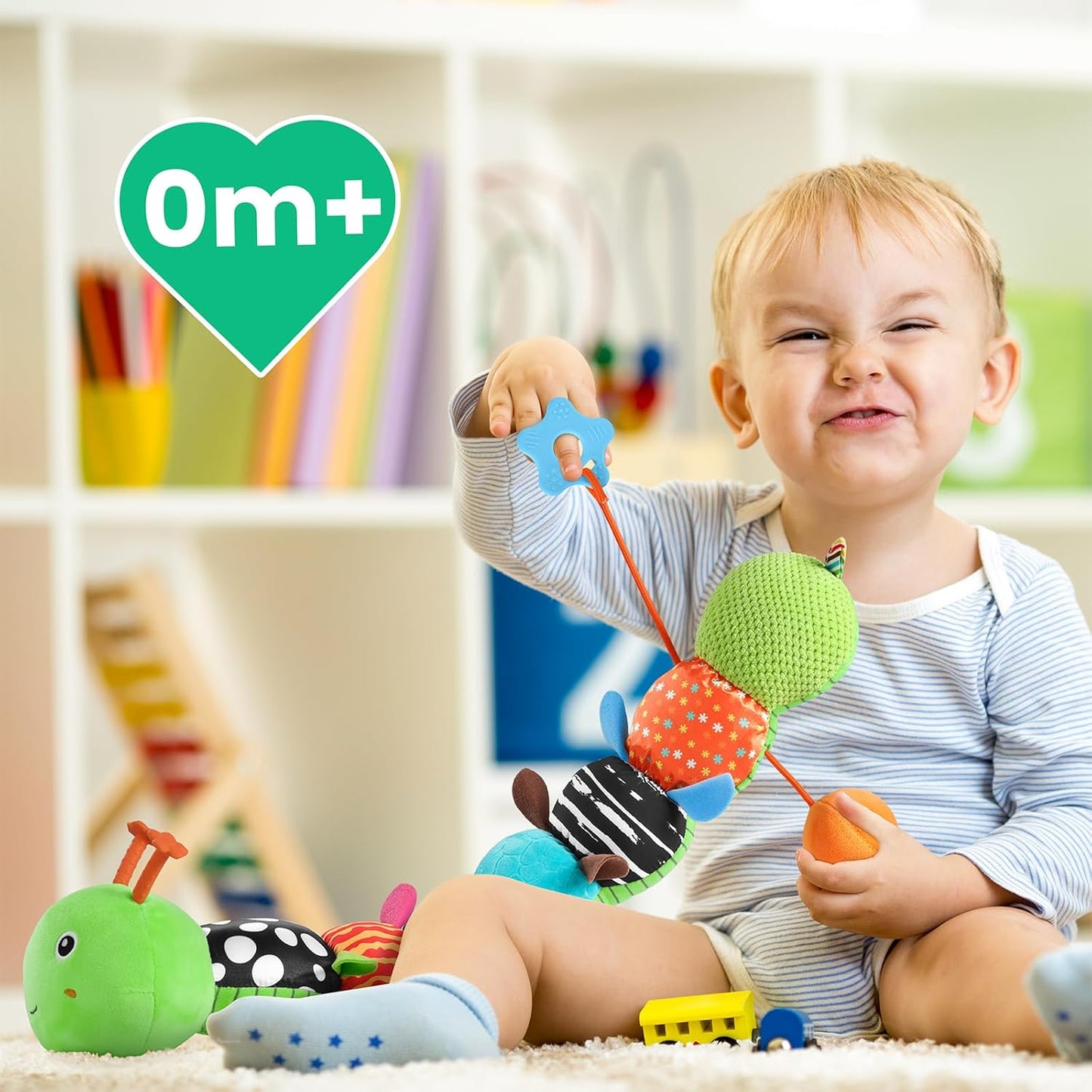 Sumobaby Music Caterpillar Plush Toy - Infant Teething & Tummy Time Rattle | 0-12 Months (Green-Leaf)