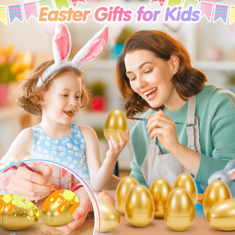 SevenQ Easter Eggs Fillers with Bunny Hair Clips Colorful 24 Pack, Easter Basket Stuffers Party Favors Gift Bags for Kids Cute Stuff Plush Fidget Toys Classroom Treasure Box Egg Hunt Games Supplies