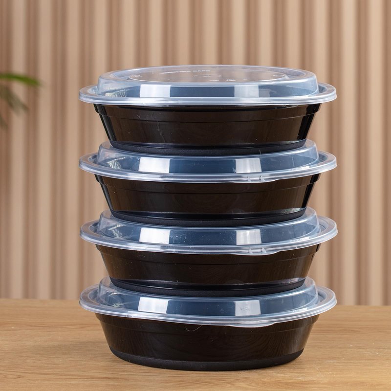 plaspapier Commercial 32 oz Round Meal Prep Containers - 50 Pack (100 Pcs) with Lids, BPA-Free, Leak-Resistant, Freezer & Dishwasher Safe - For Soups, Salads, Takeout