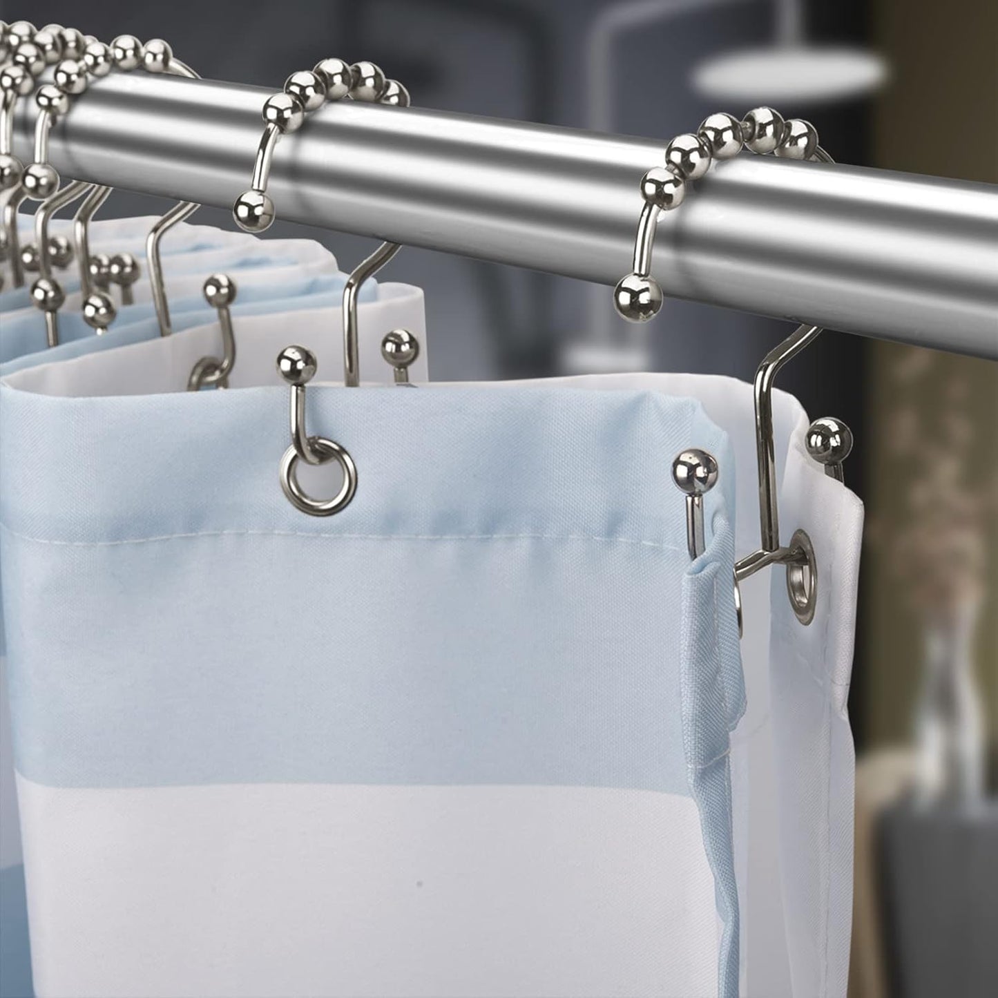 Titanker Shower Curtain Hooks - Rust Resistant Metal Double Glide for Easy Use | Set of 12, Nickel Finish