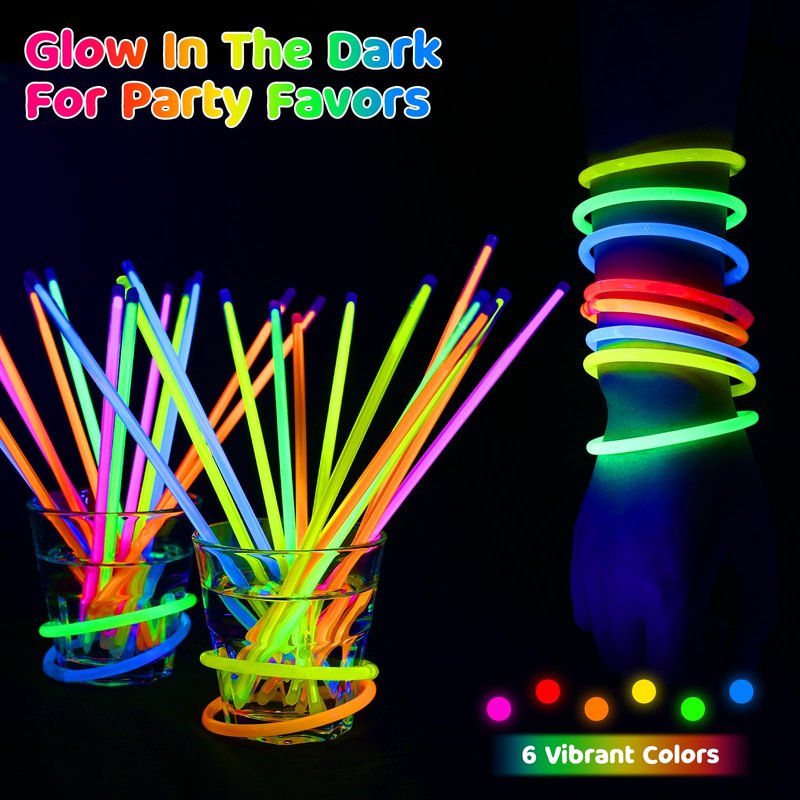 Mega-L 1000 Pcs Glow Sticks Bulk Party Pack, Glow in the Dark Party Supplies, 8" Ultra Bright Glow Necklaces and Bracelets with Connectors for Neon Glow Birthday Pool Party, New Years Eve Party Favors