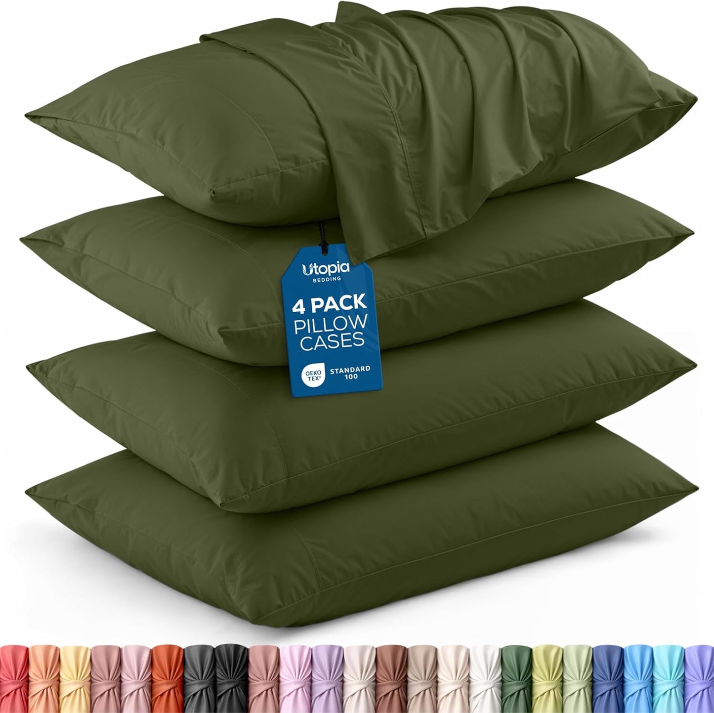 Utopia Bedding Standard Pillow Cases - Soft Brushed Microfiber - 4 Pack, Olive | 20 x 26 Inches