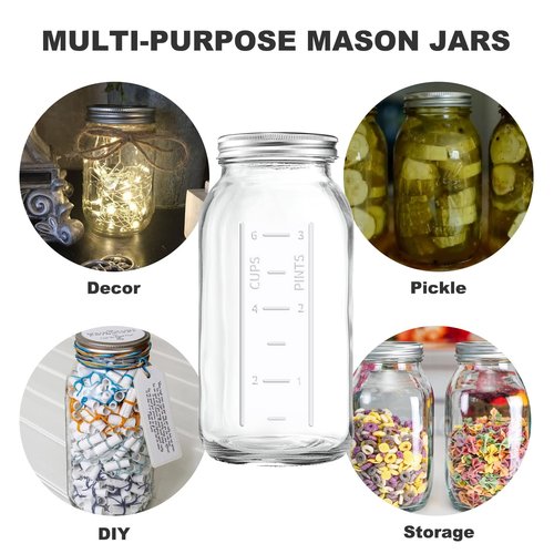 FyndraX 64 OZ Wide Mouth Mason Jar with Lid, Clear Heavy Duty Glass Airtight Storage Canning Jar and Band Half Gallon / 2 Quart Fermenting, Pickling, Storing, Pack of 1