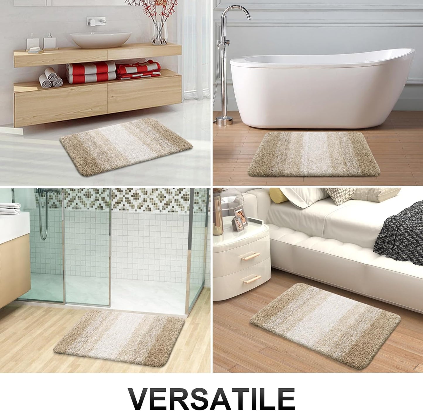 OLANLY Luxury U-Shaped Toilet Rugs - Extra Soft, Absorbent Microfiber Bath Mat | 24x20, Non-Slip Tan