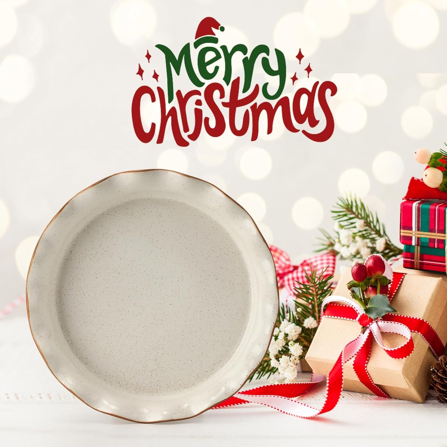 SIDUCAL Non-Stick Ceramic Pie Pan - 10.5 Inch Ruffled Edge, Dishwasher & Oven Safe, White