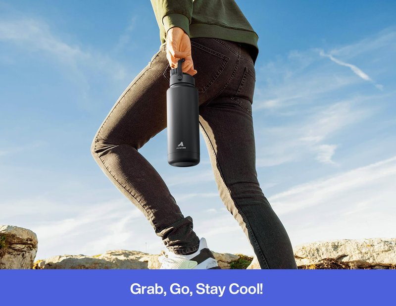POWCAN 40 oz Insulated Water Bottle with 2-in-1 Straw and Spout Lid, Keep Cold 24H, Leak-Proof, BPA-Free, Double Wall Stainless Steel Water Bottle for Sports, Gym, Travel, and School (Lupine)